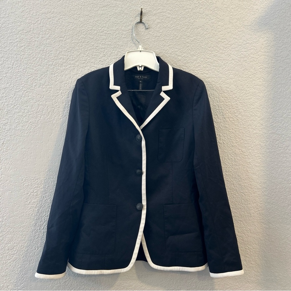 Rag & Bone Black White Trim Blazer Womens Sz 6 Wool Blend